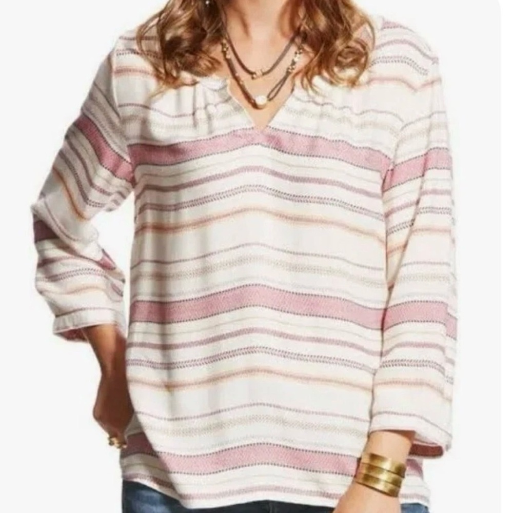 Ariat Women's Pink and Cream Striped Tunic Top Size Medium